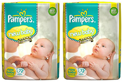 

Pampers NEW BABY TAPED DIAPERS, 72 Pcs. PACK, SET OF 2 PACKS, FOR NEW BORN BABY FOR BABY WEIGHT 3-5 Kgs. - New Born(144 Pieces)