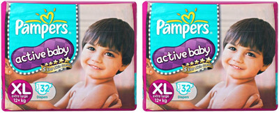 

Pampers ACTIVE BABY TAPED DIAPERS, SIZE XL, 32 Pcs. PACK, SET OF 2 PACKS, FOR BABY WEIGHT 12+ Kgs. - XL(64 Pieces)