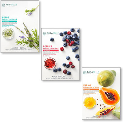 

Mirabelle KOREA FAIRNESS FACIAL MASK (HERBS, BERRIES, PAPAYA - HBP - COMBO PACK OF 3)(25 ml)