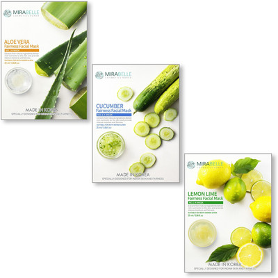 

Mirabelle KOREA FAIRNESS FACIAL MASK (ALOEVERA, CUCUMBER, LEMON - ACL - COMBO PACK OF 3)(25 ml)