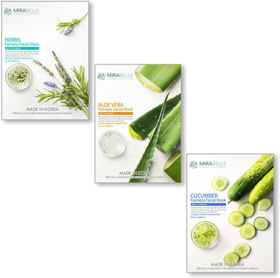 Mirabelle KOREA FAIRNESS FACIAL MASK (HERBS, ALOEVERA, CUCUMBER - HAC - COMBO PACK OF 3)(25 ml)