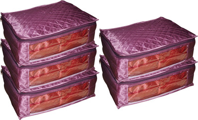 

Funkroo High Quality Pack of 5 Satin 6 inch Height Saree Cover Gift Organizer bag vanity pouch Keep saree/Suit/Travelling Pouch(Purple)