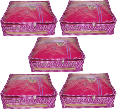 

Funkroo High Quality Pack of 5 Polka dot 6 inch Designer Height Saree Cover Gift Organizer bag vanity pouch Keep saree/Suit/Travelling Pouch(Pink)