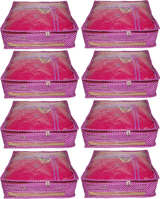 

Funkroo High Quality Pack of 8 Polka dot 6 inch Designer Height Saree Cover Gift Organizer bag vanity pouch Keep saree/Suit/Travelling Pouch(Pink)