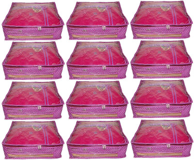 

Funkroo High Quality Pack of 12 Polka dot 6 inch Designer Height Saree Cover Gift Organizer bag vanity pouch Keep saree/Suit/Travelling Pouch(Pink)