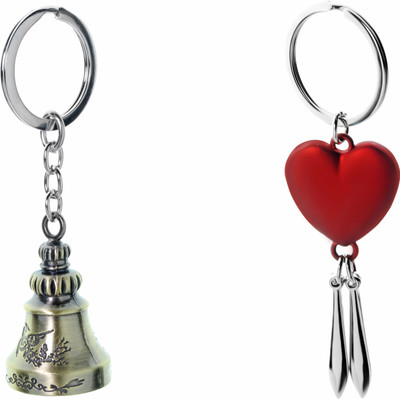 

Three Shades Small Temple Genuine Bell Key Chain & Red Heart Key Chain Combo Key Chain