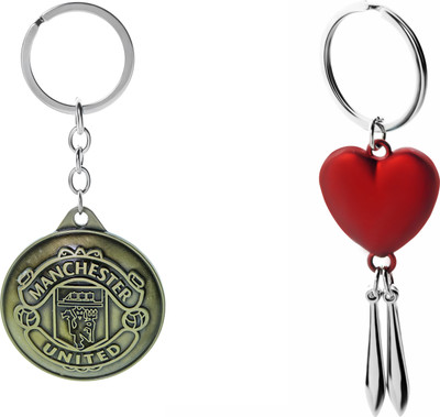 

Three Shades Football Lovers manchester United key Chain & Red Heart Key Chain Combo for Valentine Gift Key Chain