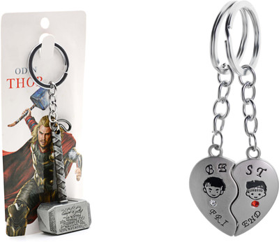 

Three Shades Silver heavy Marvel Hammer with Beautiful Magnet Heart Key Chain Valentine Gift Girlfriend, Boyfriend, Married Couple Key Chain