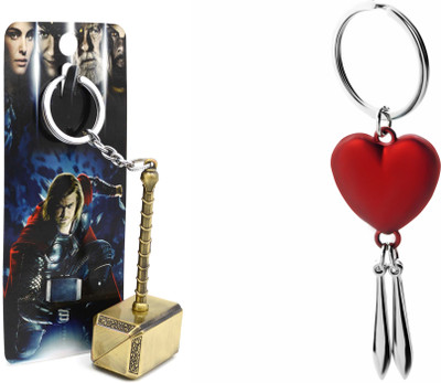 

Three Shades Gold heavy Marvel Hammer with Beautiful Red Heart key Chain Valentine Gift Girlfriend, Boyfriend, Married Couple Key Chain