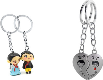 

Three Shades Ethnic Couple with Smiling Face & Magnet Heart Key Chain Valentine Gift for Beautiful Couple Key Chain