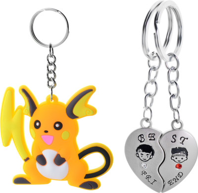 Three Shades Pokemon Raichu, Pikachu Key Chain & Magnet Heart Key Chain Combo Key Chain