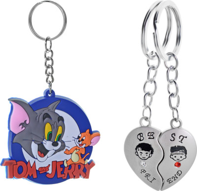 

Three Shades Tom & Jerry Key Chain & Magnet Heart Key Chain Combo for Girls & Boys Key Chain