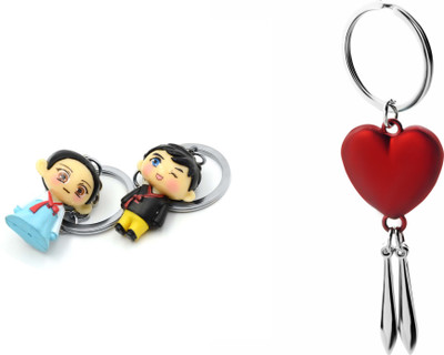 

Three Shades Ethnic Couple with Smiling Face & Red Heart Key Chain Valentine Gift for Beautiful Couple Key Chain