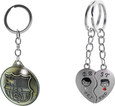 

Three Shades Football Lovers FCB key Chain & Magnet Heart with Silver Drop for your Girlfriend, Wife, Friend Valentine Gift Key Chain