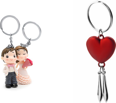 

Three Shades Newly Wedded Couple & Red Heart Key Chain Combo for Valentine, Anniversarry Perfect Gifting Option Key Chain