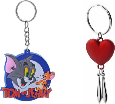

Three Shades Tom & Jerry Key Chain & Red Heart Key Chain Combo for Girls & Boys Key Chain
