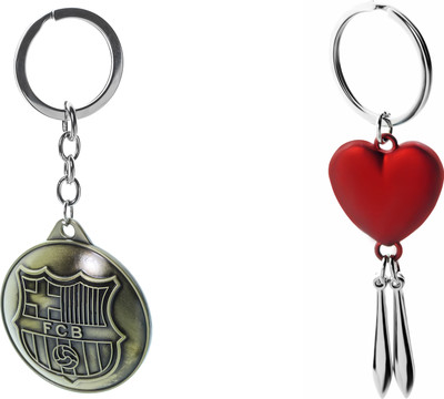 

Three Shades Football Lovers FCB key Chain & Red Heart with Silver Drop for your Girlfriend, Wife, Friend Valentine Gift Key Chain