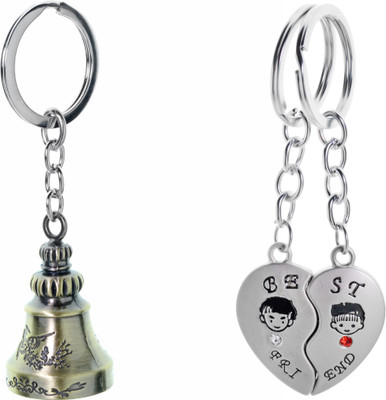 

Three Shades Small Temple Genuine Bell Key Chain & Magnet Heart Key Chain Combo Key Chain