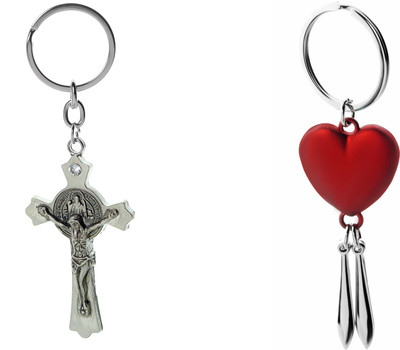 

Three Shades Saint jesus Key Chain & Red Heart With Silver Arrow Drop Key Chain for Girls & Boys Key Chain
