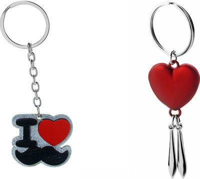 

Three Shades I Love Mooch, Mustache Key Chain & Red Heart Key Chain for your Girlfriend, Boyfriend Valentine Gift Key Chain