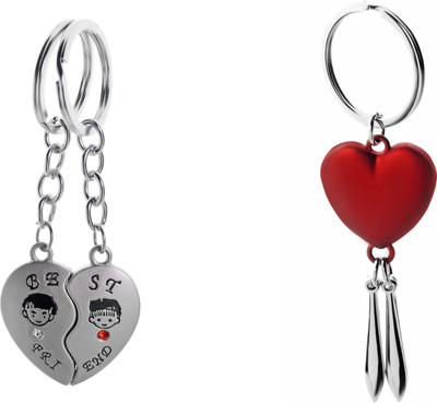 

Three Shades Magnetic Heart & Red Heart Key Chain Valentine Gift for Couple Combo for Beautiful Couple Key Chain