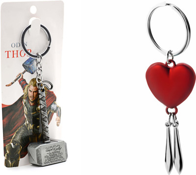 

Three Shades Silver heavy Marvel Hammer with Beautiful Red Heart Key Chain Valentine Gift Girlfriend, Boyfriend, Married Couple Key Chain