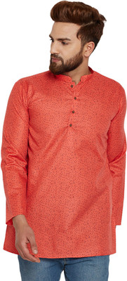 SOJANYA Men Printed Straight Kurta(Orange)