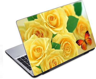 

ezyPRNT Orange Butterfly on Yellow Roses Nature (14 to 14.9 inch) Vinyl Laptop Decal 14