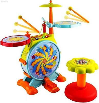 

WolVol Electric Big Toy Drum Set For Kids With Movable Working Microphone To Sing And A Chair - Tons Of Various Functions And Activity(Multicolor)