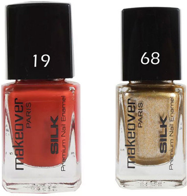 

Makeover Professional Nail Paint Spicy Magneta-19 , Nail Paint Sparking Golden-68 Multi(Pack of 2)