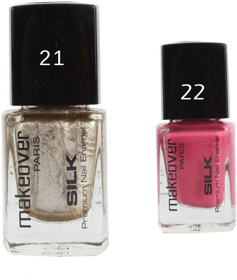 

Makeover Professional Nail Paint Hot Silk Golden-21 , Nail Paint Glaze Pink Voltage-22 Multi(Pack of 2)
