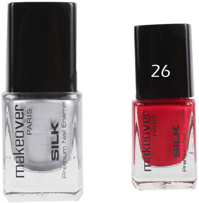 

Makeover Professional Nail Paint Combo Hot-Silk-Silver-14 , Cherry-Red-26 (9 ml, Pack of 2) Multi(Pack of 2)