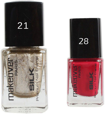 

Makeover Professional Nail Paint Combo Hot-Silk-Golden-21 , Rosewood-Pink-28 (9 ml, Pack of 2) Multi(Pack of 2)
