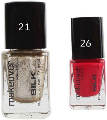 

Makeover Professional Nail Paint Hot Silk Golden-21 , Nail Paint Cherry Red-26 Multi(Pack of 2)