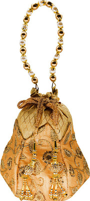 

Bagaholics Ethnic Silk Clutch Potli Batwa Pouch Bag with Embroidery and Metal Beadwork Gift For Women Potli(Brown)