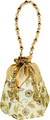 

Bagaholics Ethnic Silk Clutch Potli Batwa Pouch Bag with Embroidery and Metal Beadwork Gift For Women Potli(Green)