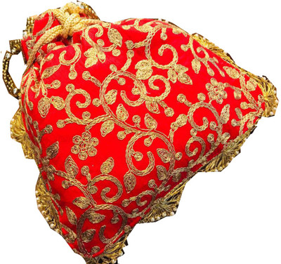 

Craftbazaar Embroided Designer Potlis with Dori Potli(Red)