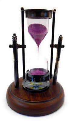 Kartique Brass Sand Timer n Compass on Wooden Base | Antique Finish | Hour Glass | Sand Clock | Height 5 inches | 1 Minute Sand Clock Flipkart