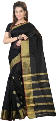 Bhuwal Fashion Striped Bollywood Cotton Silk Saree(Black)