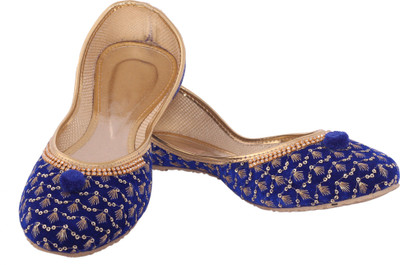 tryfeet Women's Blue Bellies Jutis For Women(Blue, Gold