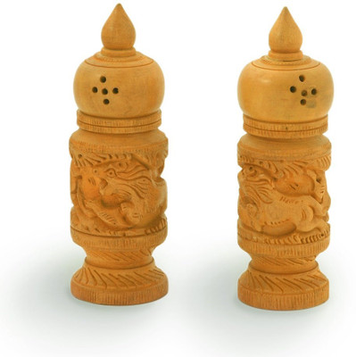 

Creative Handicraft Beautiful Hand Carved Wooden Salt Pepper Dispenser Gift 2 Piece Condiment Set(Wood)