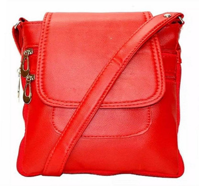 

MK PURSE Girls Casual Red Leatherette Sling Bag
