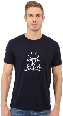 Redfool Fashions Graphic Print Men Round Neck Dark Blue T-Shirt