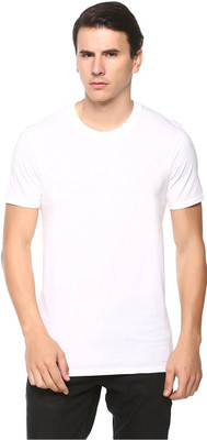 Rainbow Solid Men Round Neck White T-Shirt