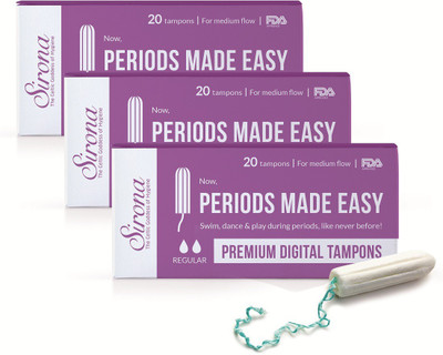 

SIRONA - Premium Digital Tampon (Medium Flow)- 60 Tampon (3 Pack - 20 Tampon Each) Tampons(Pack of 60)