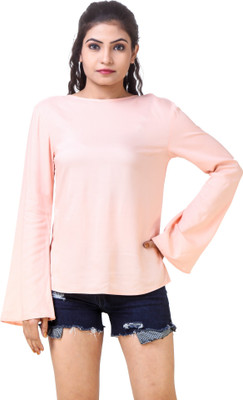 Skizo Casual Bell Sleeve Solid Women Orange Top
