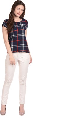 aditii Casual Short Sleeve Checkered Women Blue Top