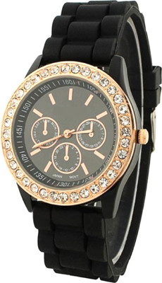 

Faas New Black Rubber Belt Diamond Studded Watch Watch - For Women
