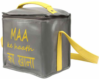 

2AM Unisex Leather Lunch Bags (Grey-Yellow) Lunch Bag(Grey, Yellow, 7 L)