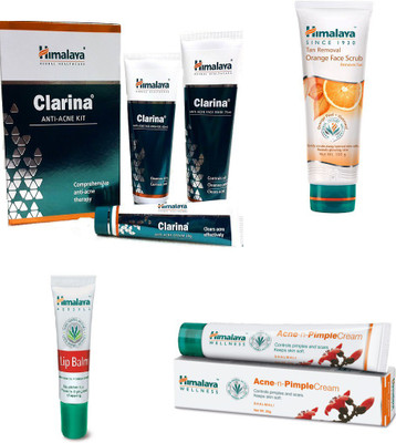 

Himalaya Clarina Anti Acne Kit, Tan Removal Orange Face Scrub, Lip Balm, Pimple Cream(Set of 4)